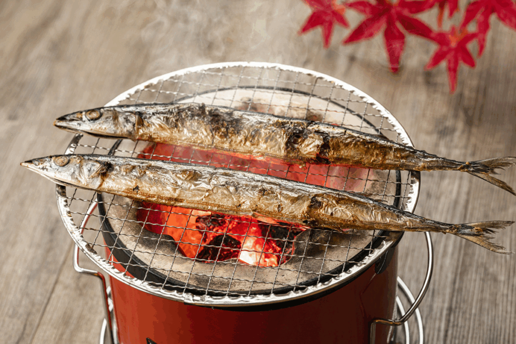 Grilled sanma, also known as "Autumn knife fish"