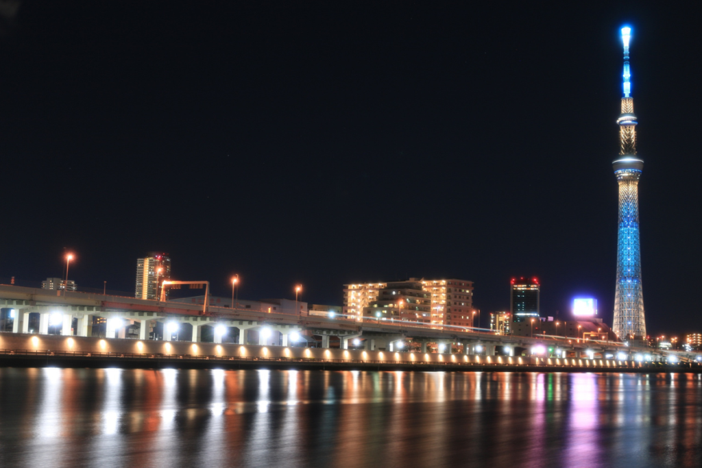 Tokyo Skytree lit up at night