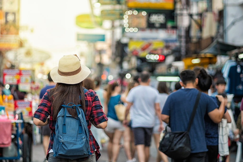 Young Asian traveling women