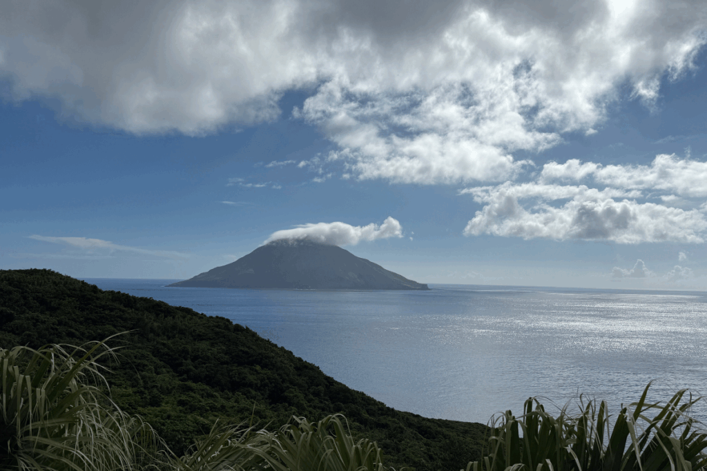 Sweeping views from a lookout near Mount Hachijo-Fuji, the island’s iconic dormant volcano, with lush landscapes and ocean horizons