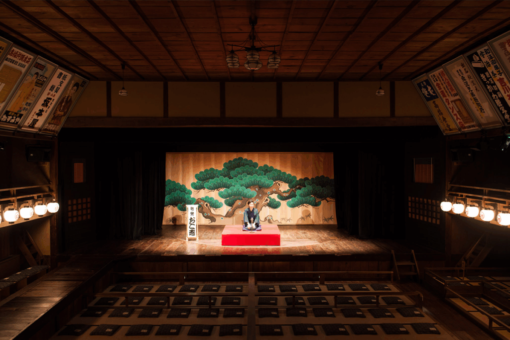 The set design of the interior of a public bath house, built on the stage of the Kinosaki International Art Centre