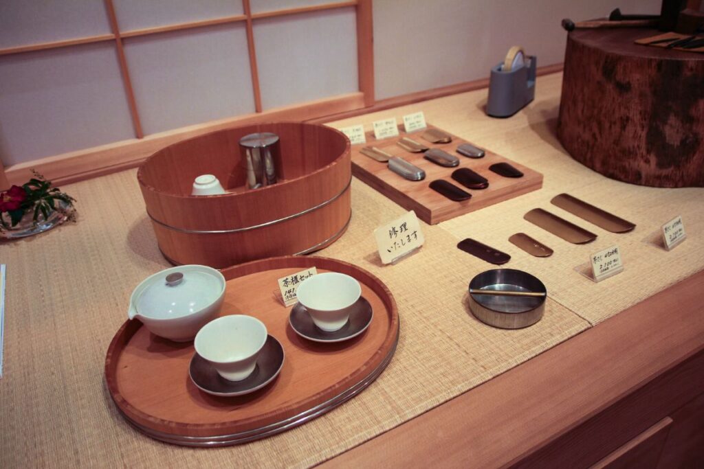 Kaikado in Kyoto, a historic tea-caddy atelier and café near Gojō Station, showcases elegant handcrafted canisters and matcha tools