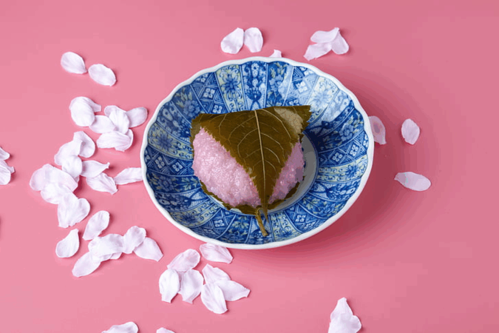 Sakura Mochi wagashi, a Japanese seasonal dessert