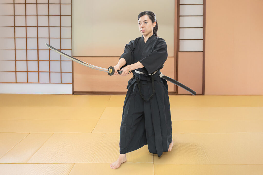 Woman engaged in samurai training