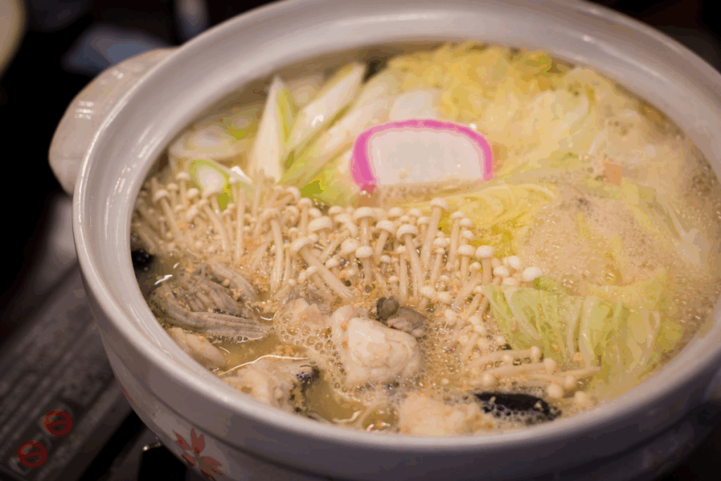 a steaming pot of nabe, japanese seasonal food