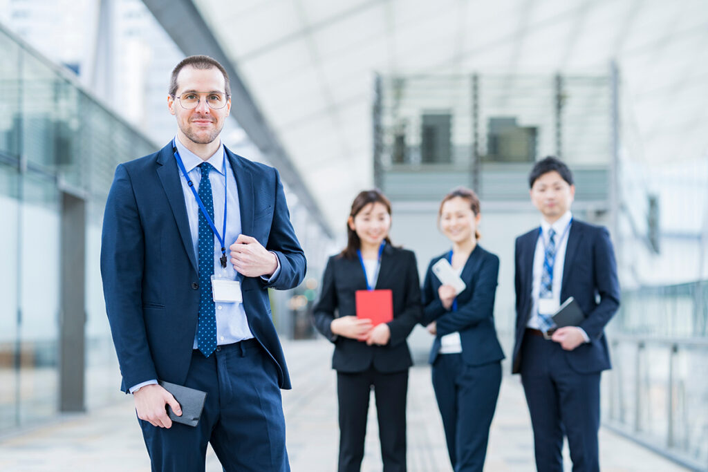 International businessman with Japanese staff