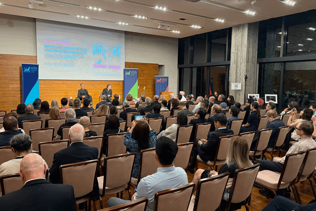 Police guitarist Andy Summers and author Roland Kelts at International House of Japan in Tokyo in October 2025
