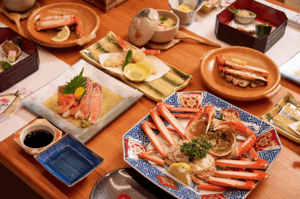 Kinosaki Onsen offers outstanding Japanese food, especially known for its Snow Crab.