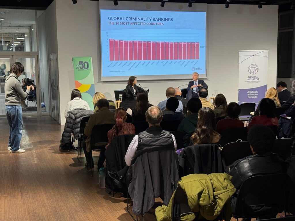 UNU Senior Vice-Rector Aya Suzuki and criminologist Dr Mark Shaw present organized crime data.