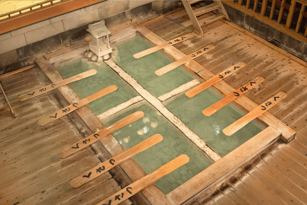 Kusatsu Onsen paddles for traditional methods of preparing the onsen water.