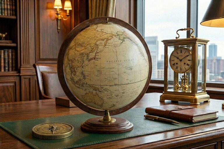 Japan vs The World: A Strategic Retirement Investment visual with a globe, clock, and cityscape