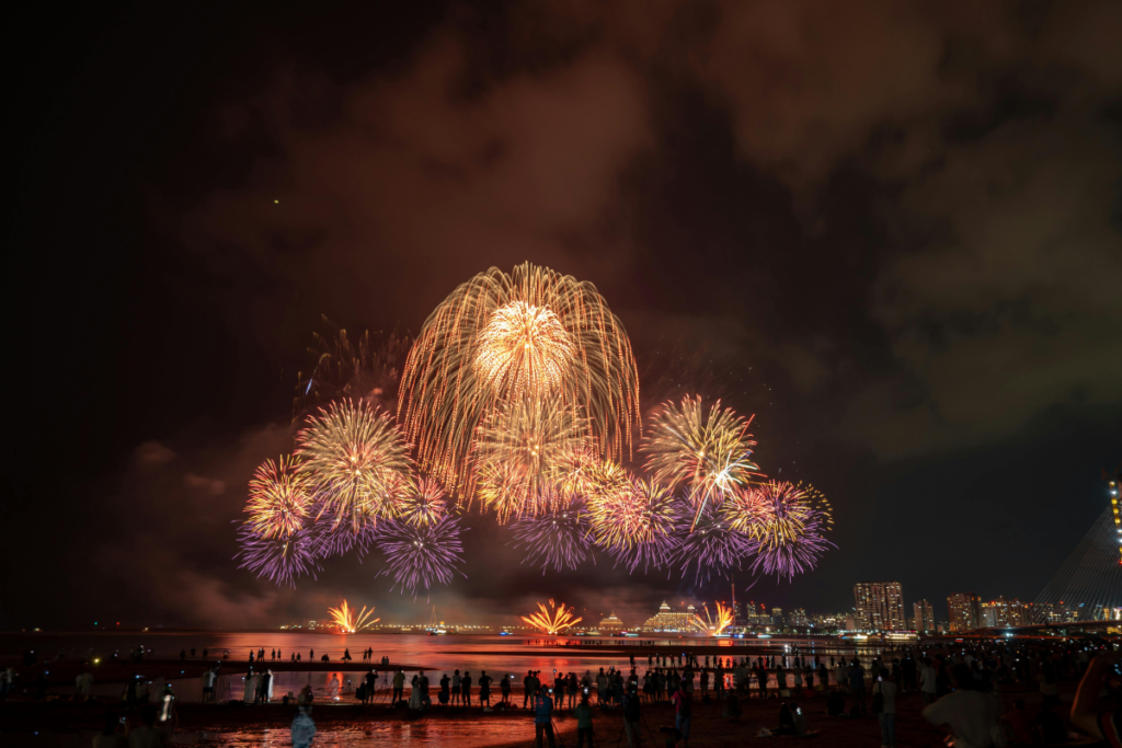 Yokohama holds a waterfront fireworks countdown for New Years in Japan