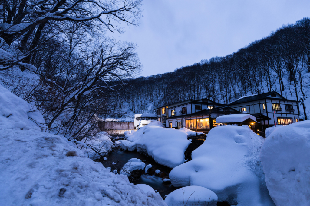 Evening snow in Nyuto Onsen, Akita, Japan