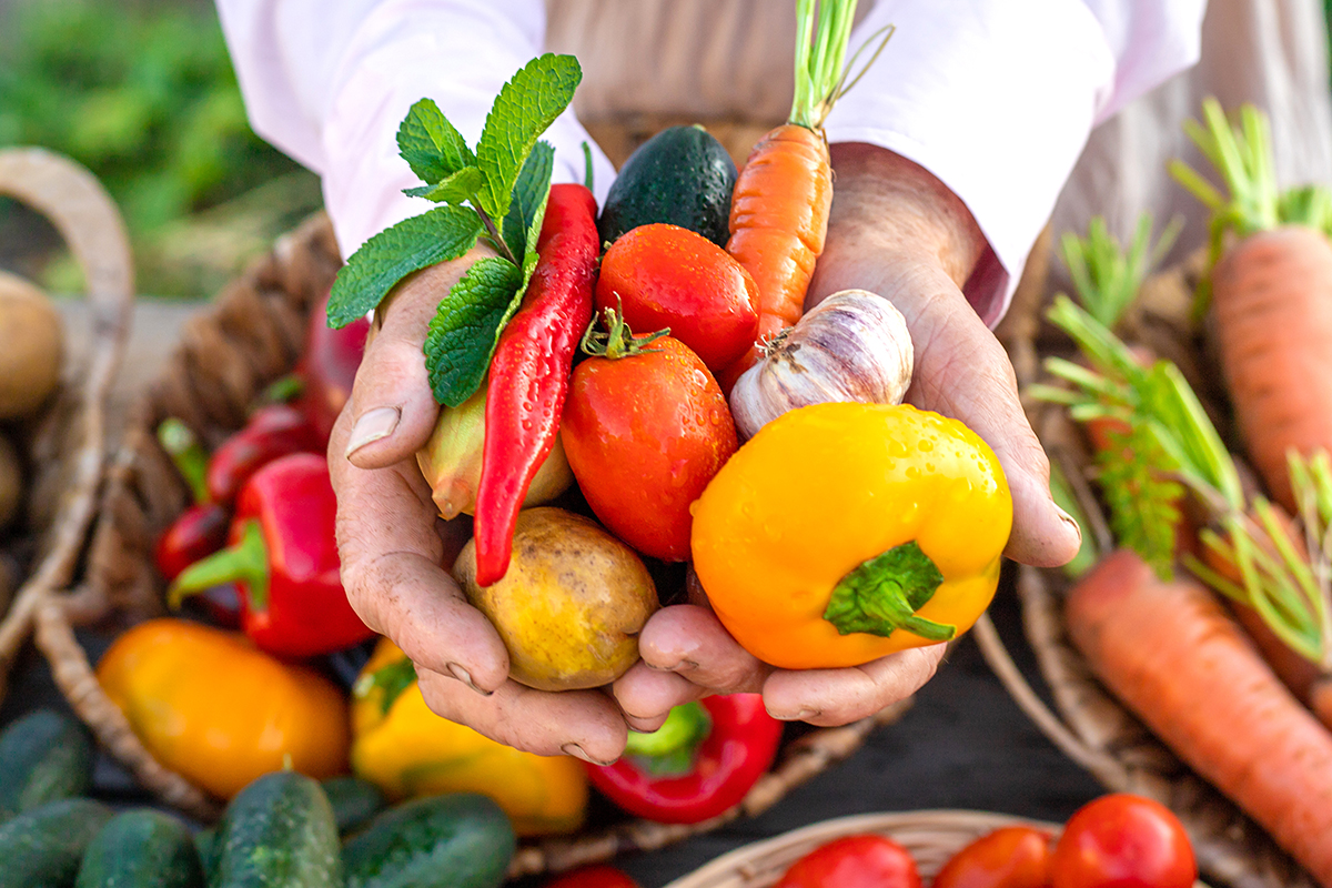 farmers market, an Urban food environment, with a handful of vegetables