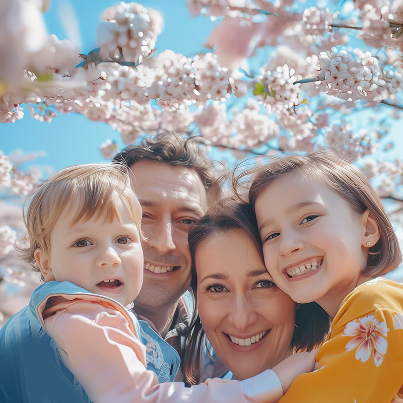 Portrait of an happy family traveling to Japan