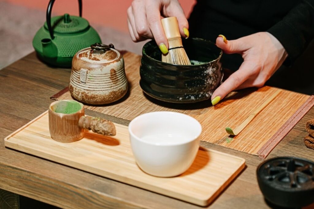 Traditional Japanese tea room serving matcha