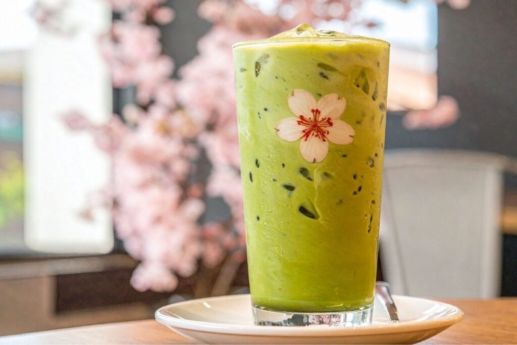 Pink sakura-themed matcha cafe in Harajuku Tokyo
