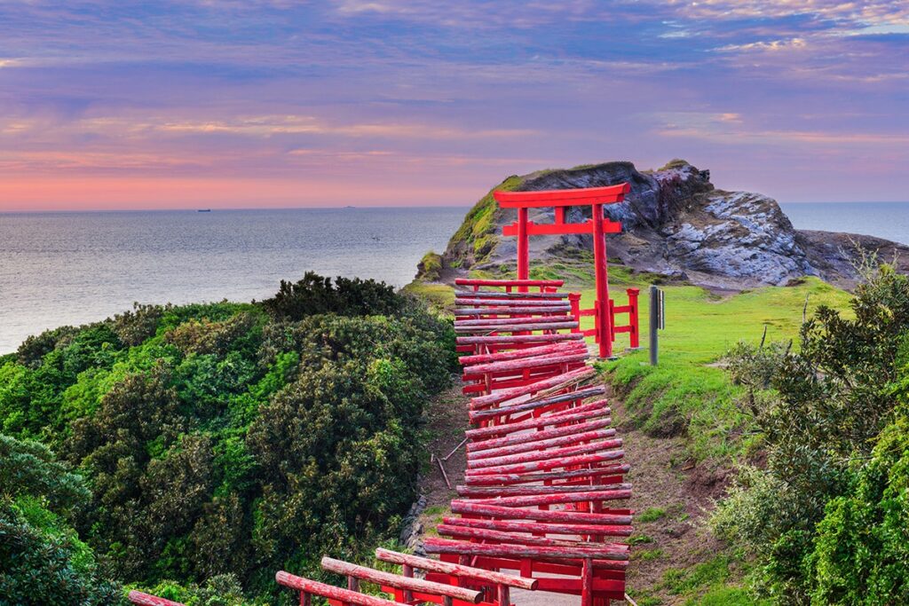Tori gates next to the sea in Yamaguchi