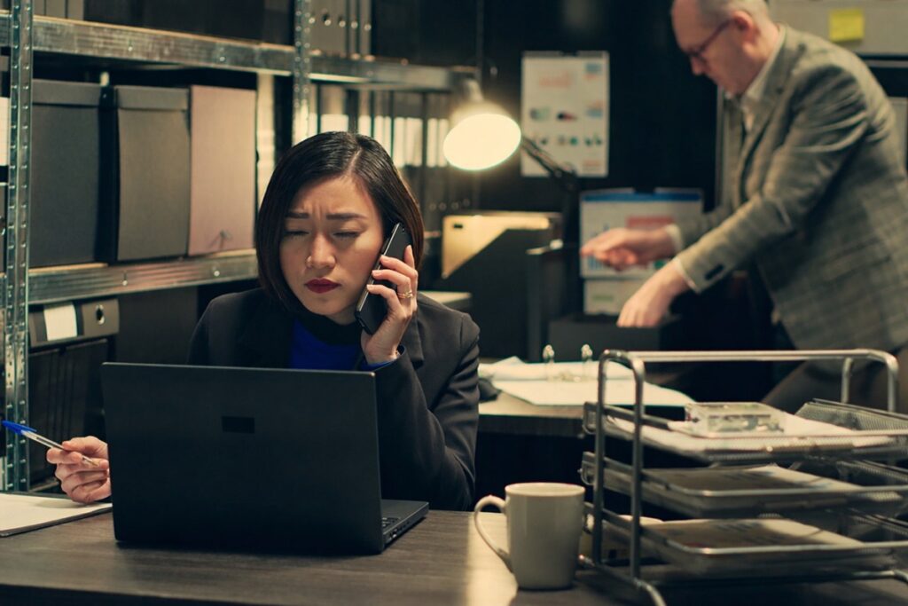 woman at work on her phone