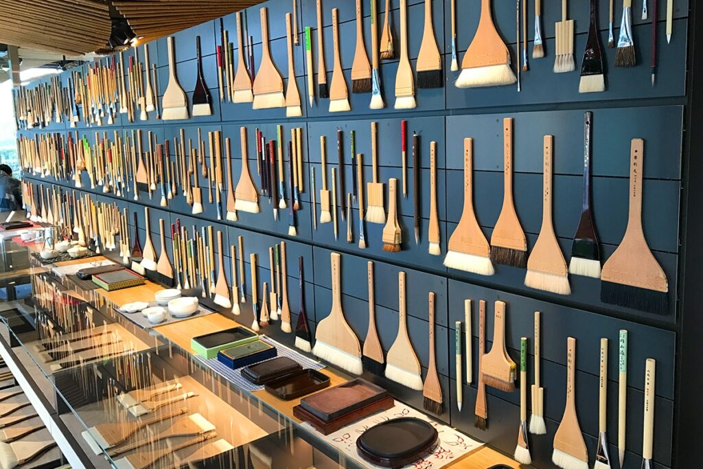 Wide array of Japanese calligraphy brushes