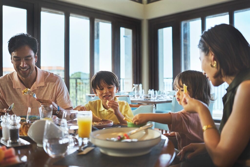 Family eating breakfast at Club Med Kabira in Okinawa