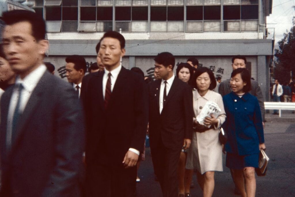 retro photo of Japanese salarymen and women