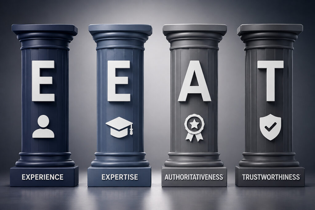 EEAT Diagram - Experience - Expertise - Authoritativeness - Trustworthiness