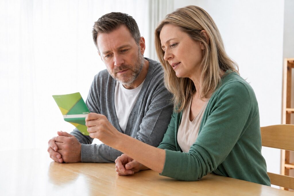 English-speaking couple reviews an SMBC bank book