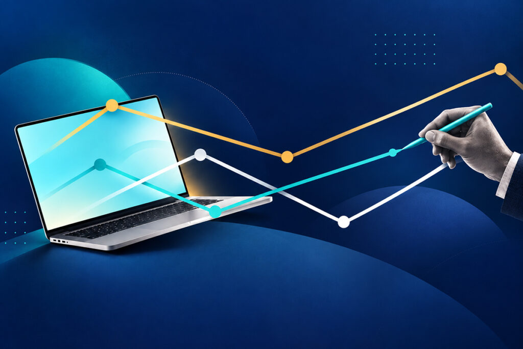 laptop writing analytics illustration