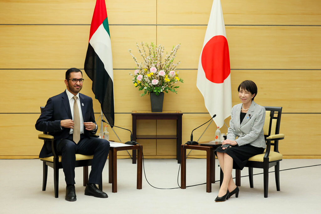 UAE Minister of Industry and Advanced Technology Sultan Al Jaber with Japanese Prime Minister Sanae Takaichi