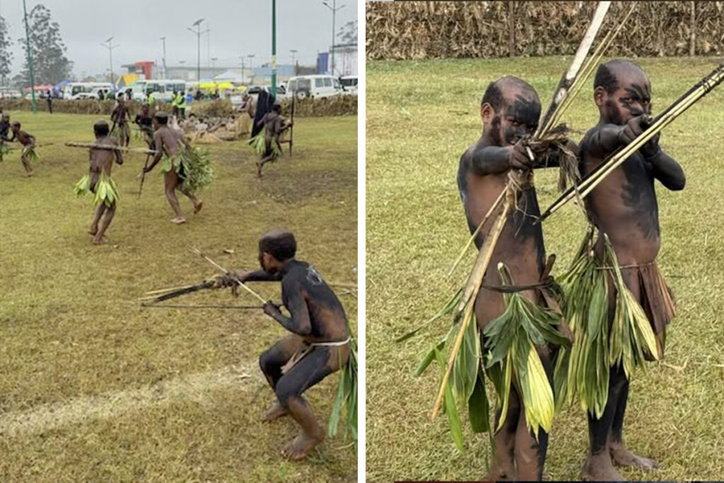 numerous spears, clubs, machetes and arrows pointed at me by masked, painted, half-naked males